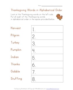 thanksgiving worksheet alphabetize
