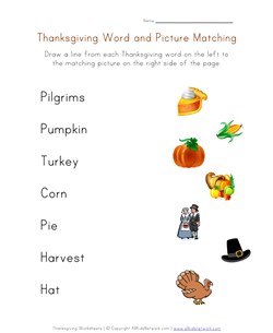 thanksgiving word matching worksheet
