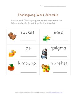 thanksgiving word scramble worksheet