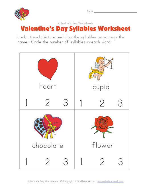 valentines day syllables worksheet