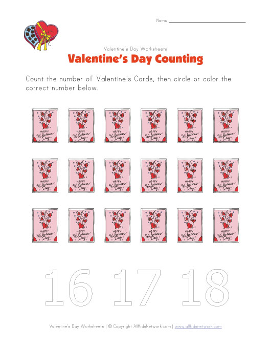 valentines day worksheet counting eighteen