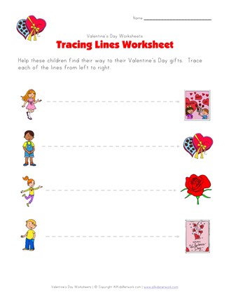 valentine's day tracing lines worksheet