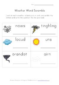 weather word scramble worksheet