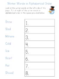 winter alphabetical order worksheet