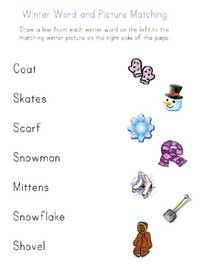 printable winter word matching