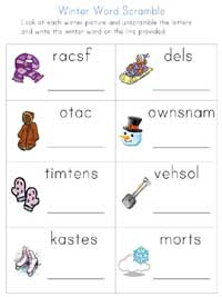 printable winter word scramble