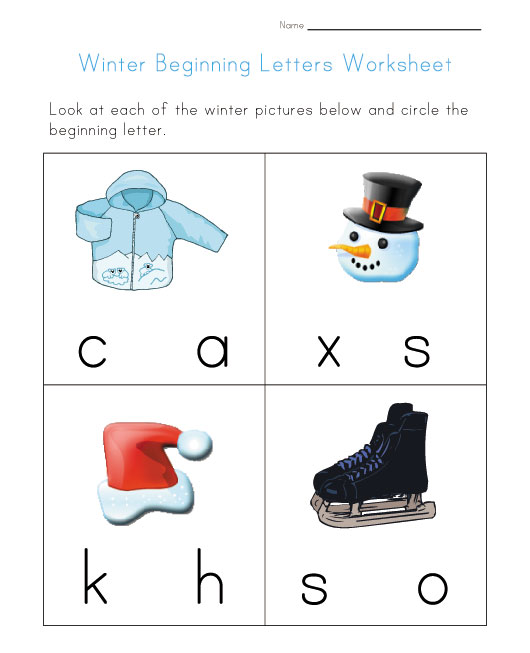 winter beginning letters worksheet
