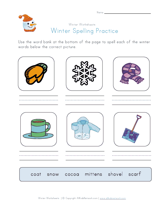 winter spelling worksheet