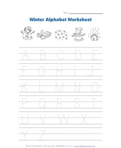 winter alphabet tracing worksheet