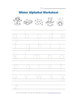 winter lowercase alphabet tracing worksheet