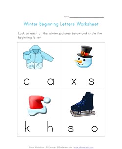 winter beginning letters worksheet