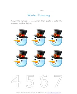 Snowman Counting Worksheet - Number Six