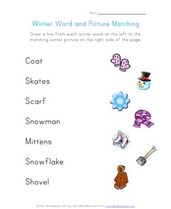 winter word matching worksheet