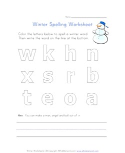 winter spelling worksheet