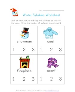 winter syllables worksheet