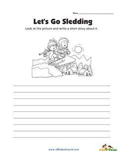 Picture Prompt Writing Worksheet - Sledding Story