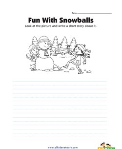 Picture Prompt Writing Worksheet - Fun with Snowballs - Primary