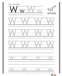 Letter W Tracing with 4 Lines