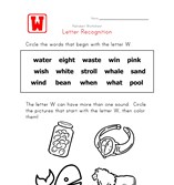 Letter W Words Recognition Worksheet