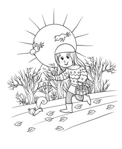 Girl in Fall Coloring Page