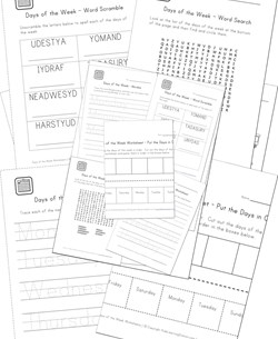 days of the week worksheets