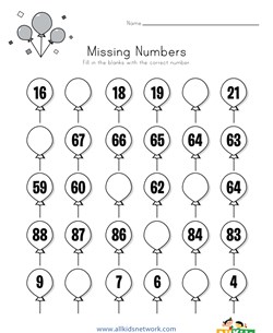 Missing Numbers Worksheet