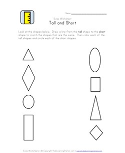 tall short matching worksheet