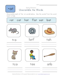 Unscramble -at Words worksheet