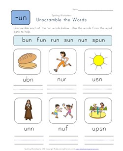 Unscramble -un Words worksheet