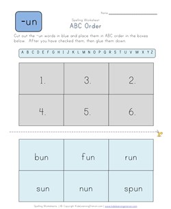ABC Order -un Words worksheet