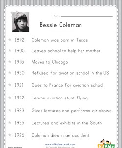 Bessie Coleman Timeline Worksheet