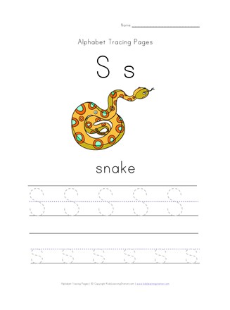 alphabet tracing letter s page