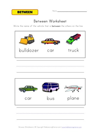 between worksheet vehicles