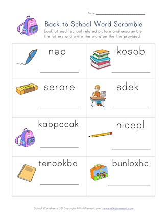 back to school word scramble
