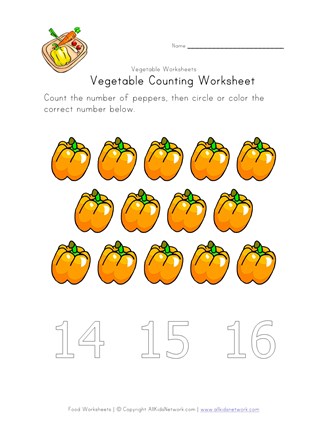 vegetable counting worksheet
